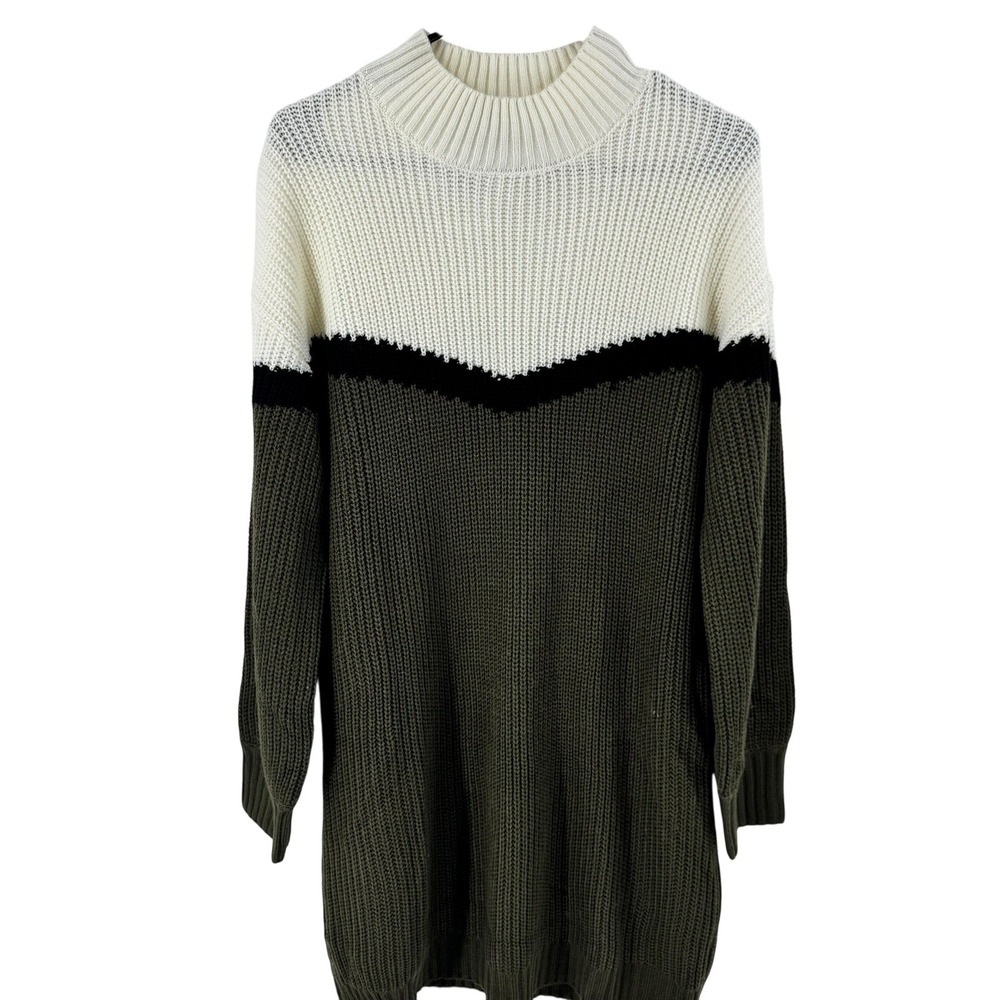 NWT VICI-Nordstrom Colorblock Mock Neck Knit Sweater Dress‎ Olive Cream Black XS - Picture 3 of 13
